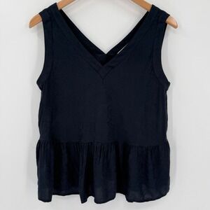LOFT‎ Navy Sleeveless V-Neck Peplum Top Women XS Rayon Blouse